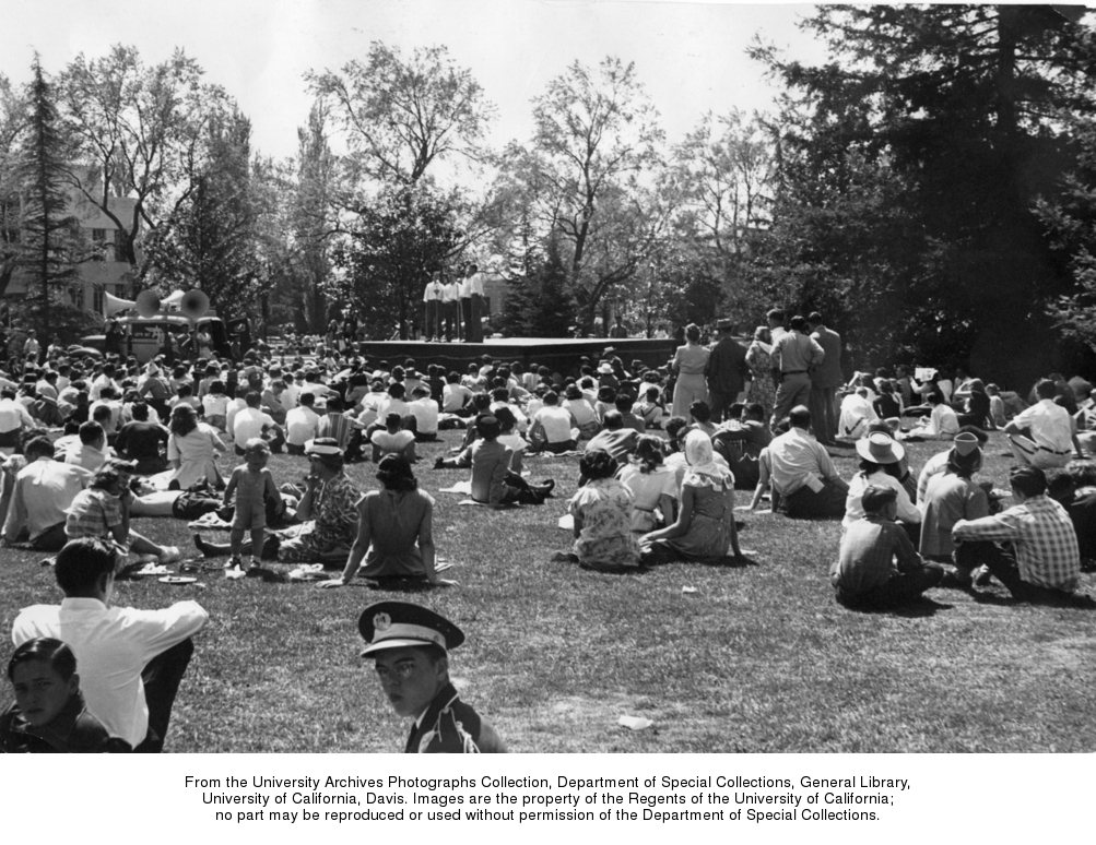 Singing performance in the Quad at Picnic Day, 1954